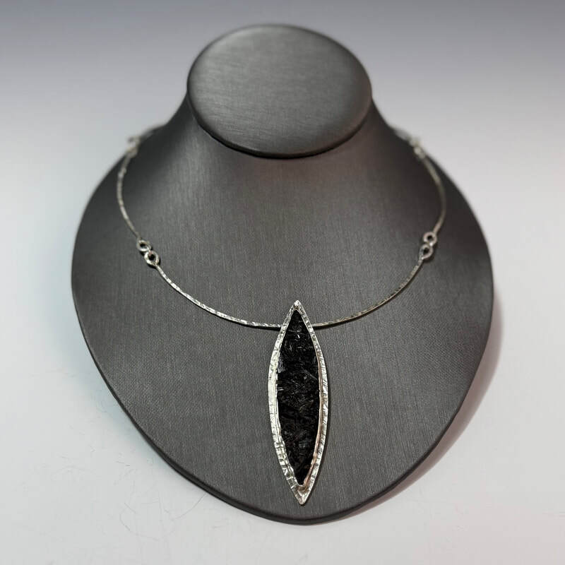Black tourmaline raw needles set in fine and sterling silver (3