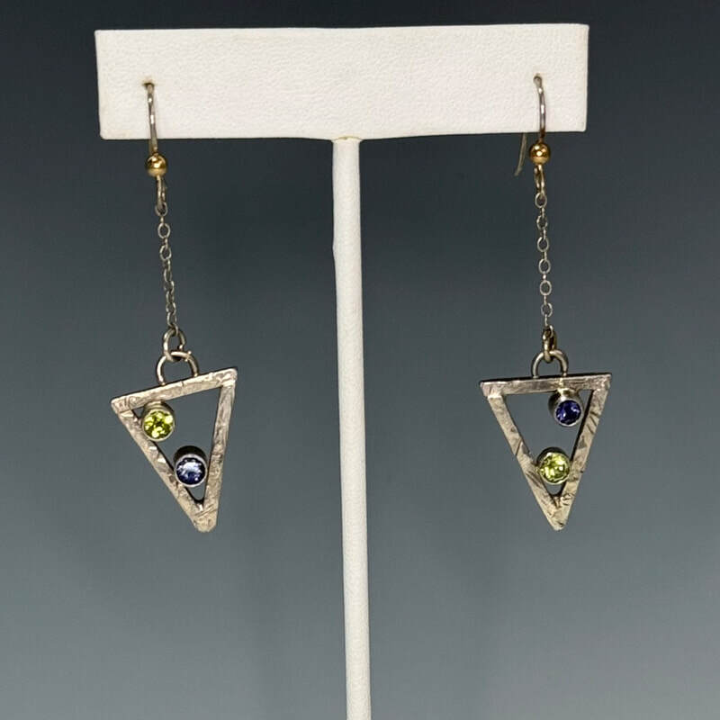Hammered sterling with peridot and iolite. 2 3/4