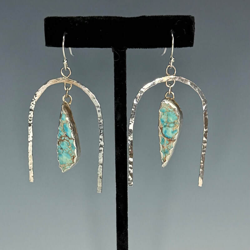 Hammered sterling with turquoise. 2 3/4