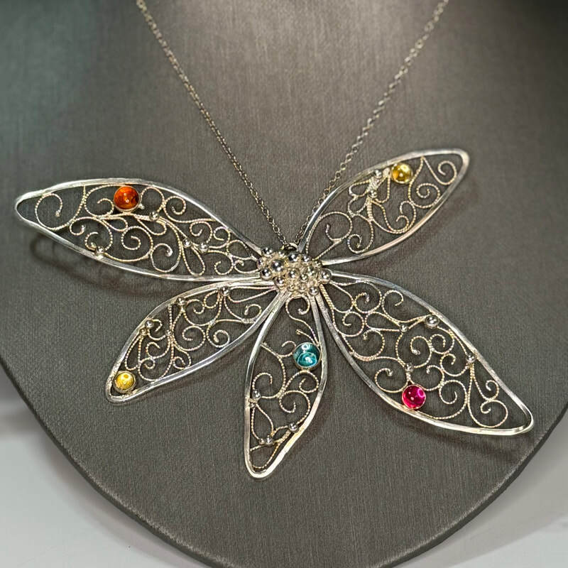 Russian filigree sterling silver with golden citrine, carnelian, swiss blue topaz, ruby . 20